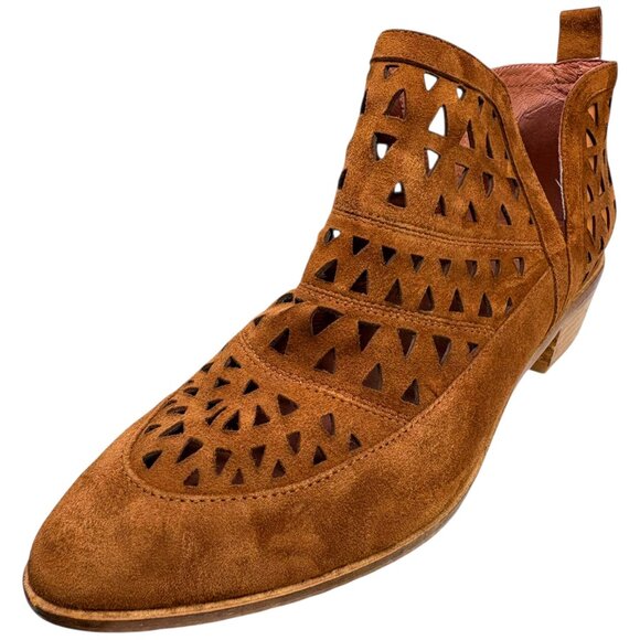 Cecelia New York Catherine Perforated Chestnut Suede Booties - Picture 3 of 11